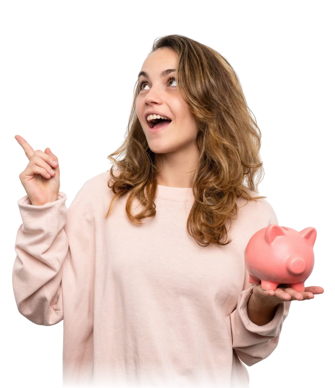 Lächelnde Frau mit einem Stift und einem Buch